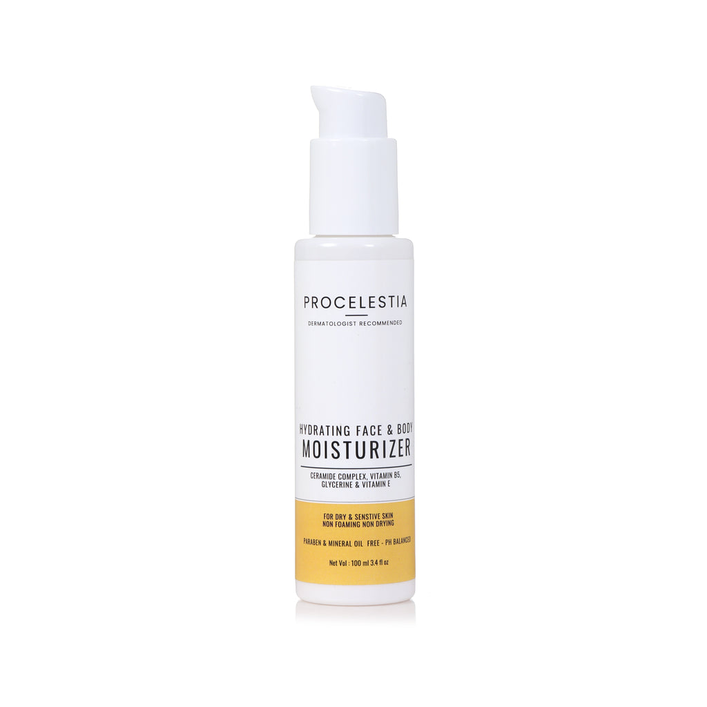 Procelestia Moisturizing Lotion for Dry to Normal, Sensitive Skin | 100 ml | Enriched with Avocado Oil, Vitamin E & B5 | Non-Greasy, Deep Hydration Formula | Dermatologist Recommended | Paraben & Sulphate Free