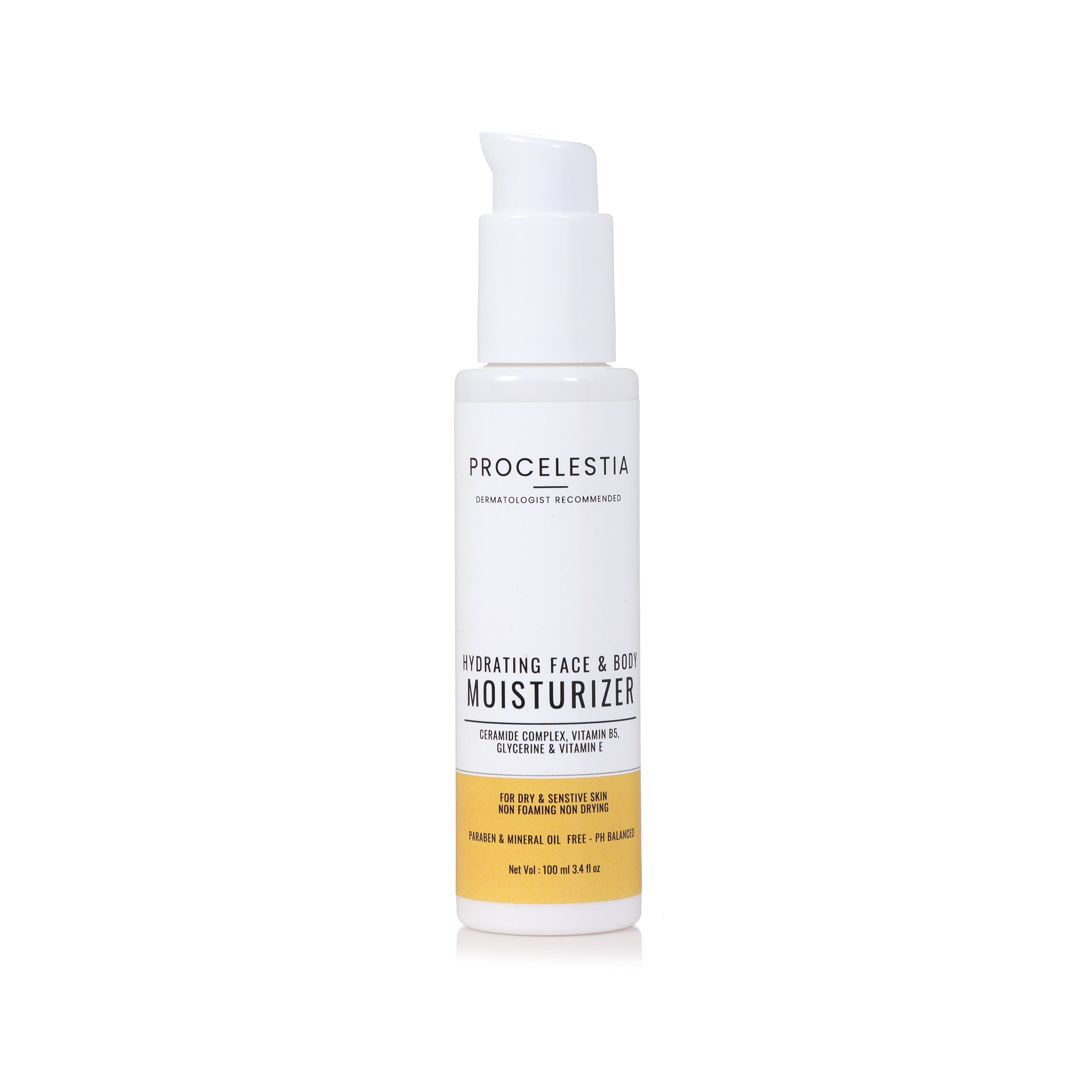 Procelestia Moisturizing Lotion for Dry to Normal, Sensitive Skin | 100 ml | Enriched with Avocado Oil, Vitamin E & B5 | Non-Greasy, Deep Hydration Formula | Dermatologist Recommended | Paraben & Sulphate Free