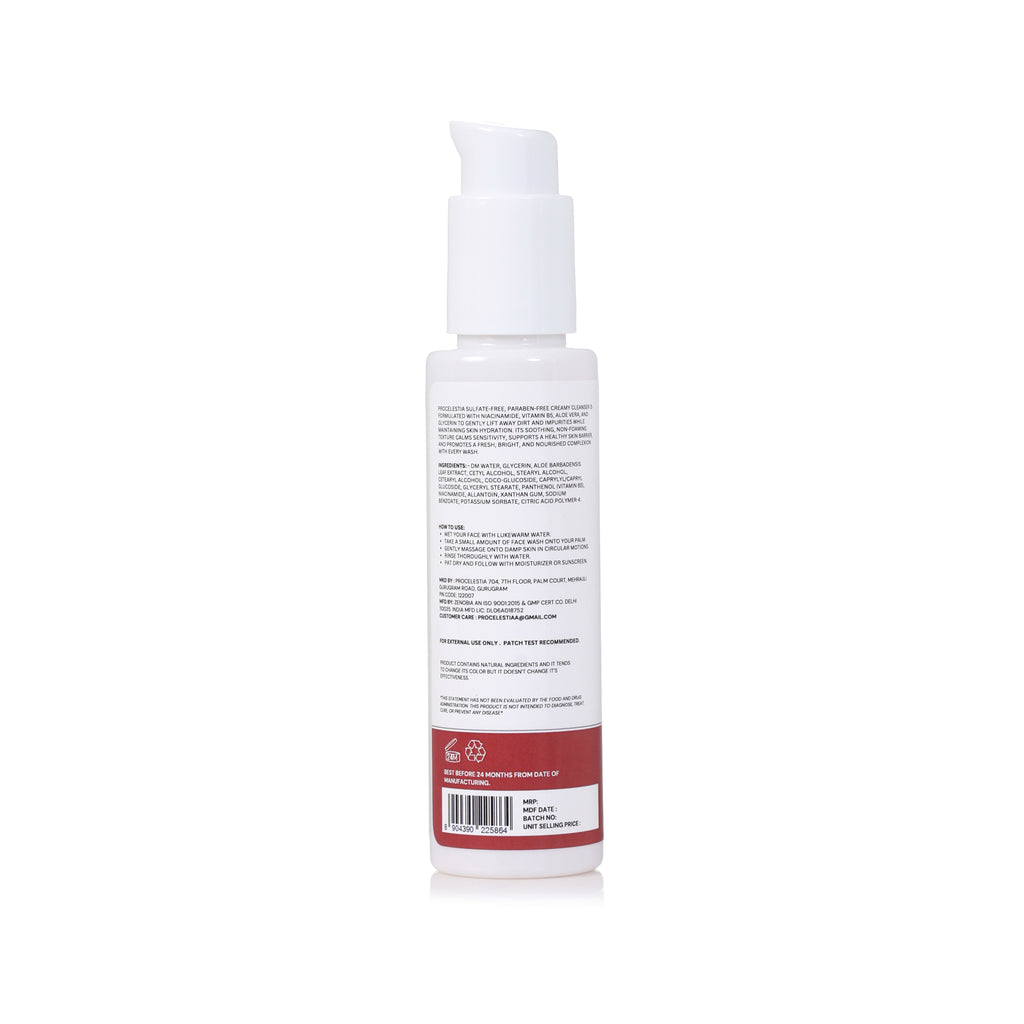 Procelestia Sulphate & Paraben-Free Gentle Face Wash Cleanser with Niacinamide & Vitamin B5 | Hydrates & Soothes Dry to Normal, Sensitive Skin |100 ml