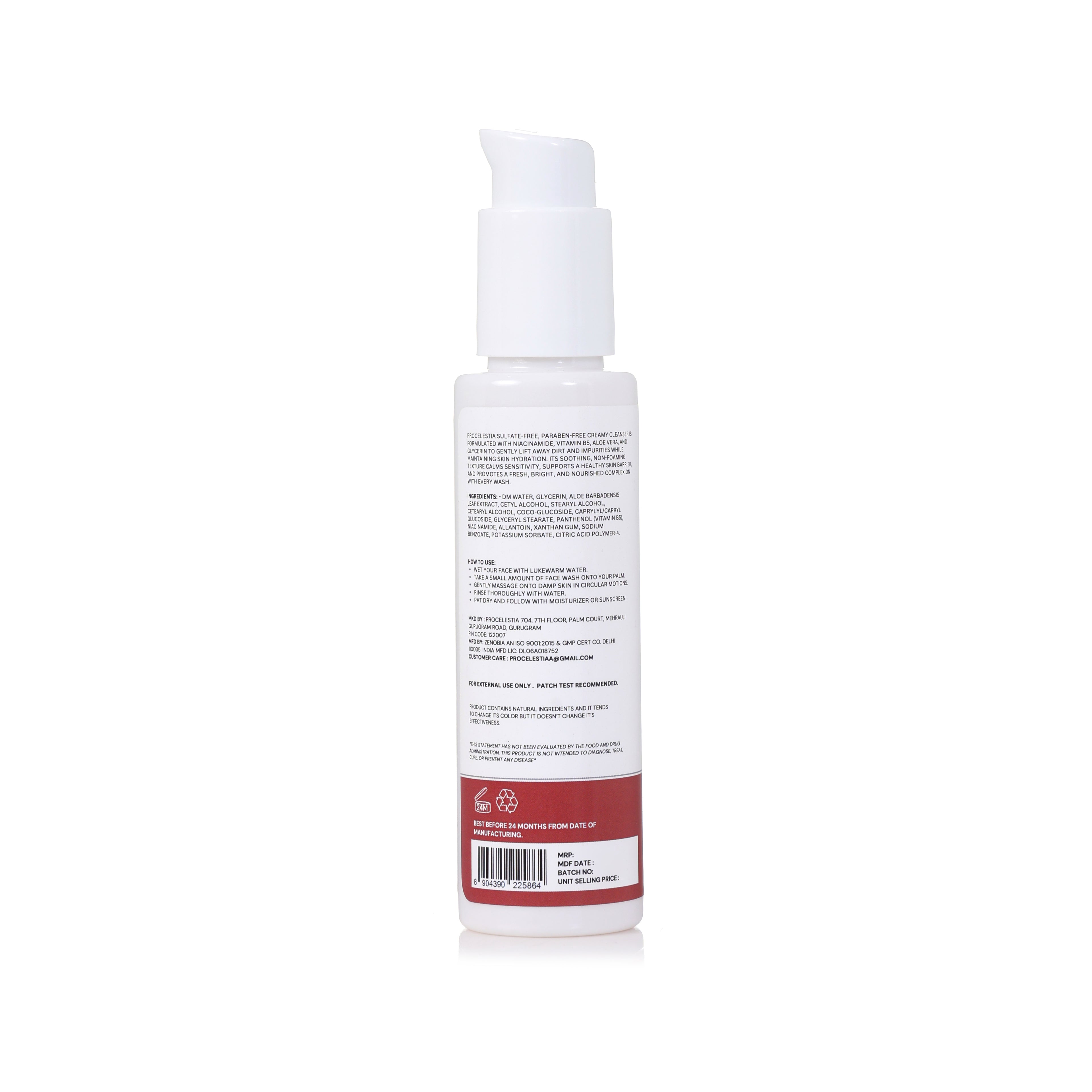 Procelestia Sulphate & Paraben-Free Gentle Face Wash Cleanser with Niacinamide & Vitamin B5 | Hydrates & Soothes Dry to Normal, Sensitive Skin |100 ml
