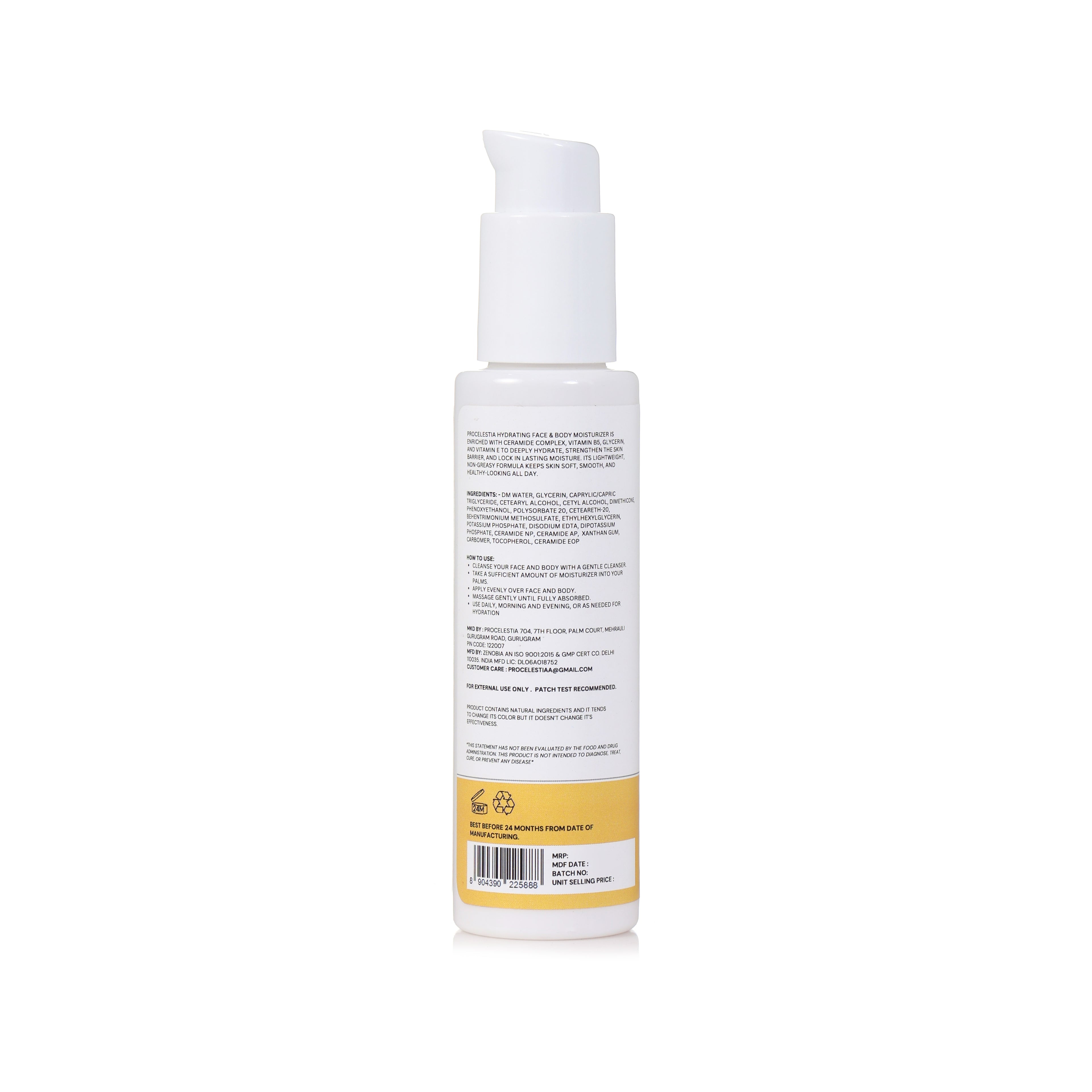 Procelestia Moisturizing Lotion for Dry to Normal, Sensitive Skin | 100 ml | Enriched with Avocado Oil, Vitamin E & B5 | Non-Greasy, Deep Hydration Formula | Dermatologist Recommended | Paraben & Sulphate Free
