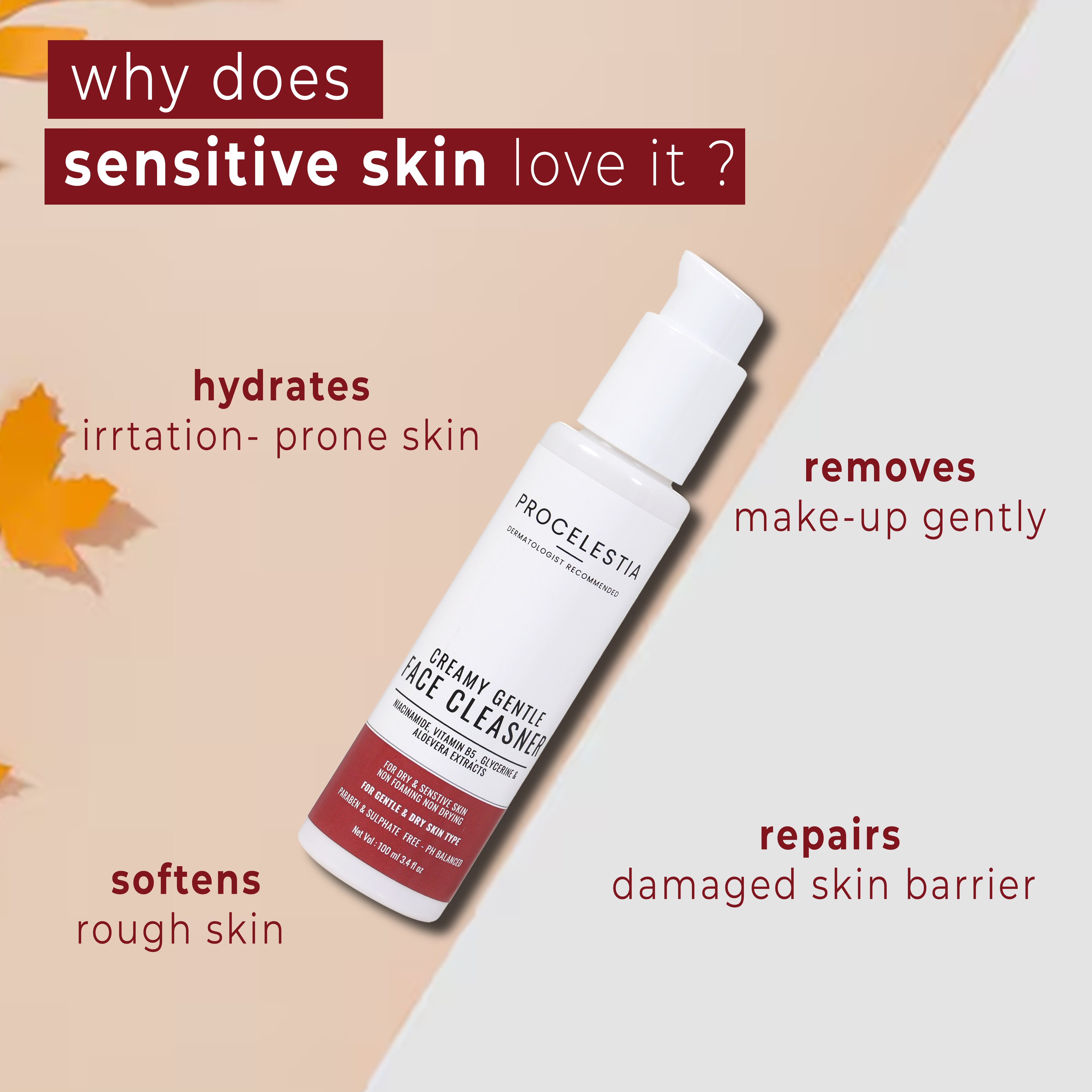 Procelestia Sulphate & Paraben-Free Gentle Face Wash Cleanser with Niacinamide & Vitamin B5 | Hydrates & Soothes Dry to Normal, Sensitive Skin |100 ml
